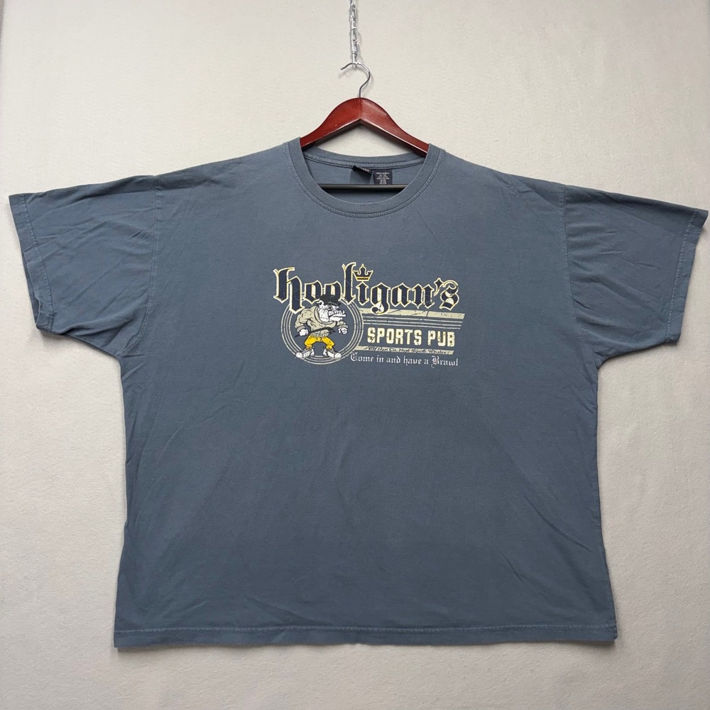 Bugle Boy Graphic Tee Mens 2XL Blue Hooligans Sports Pub Bulldog Y2K Streetwear